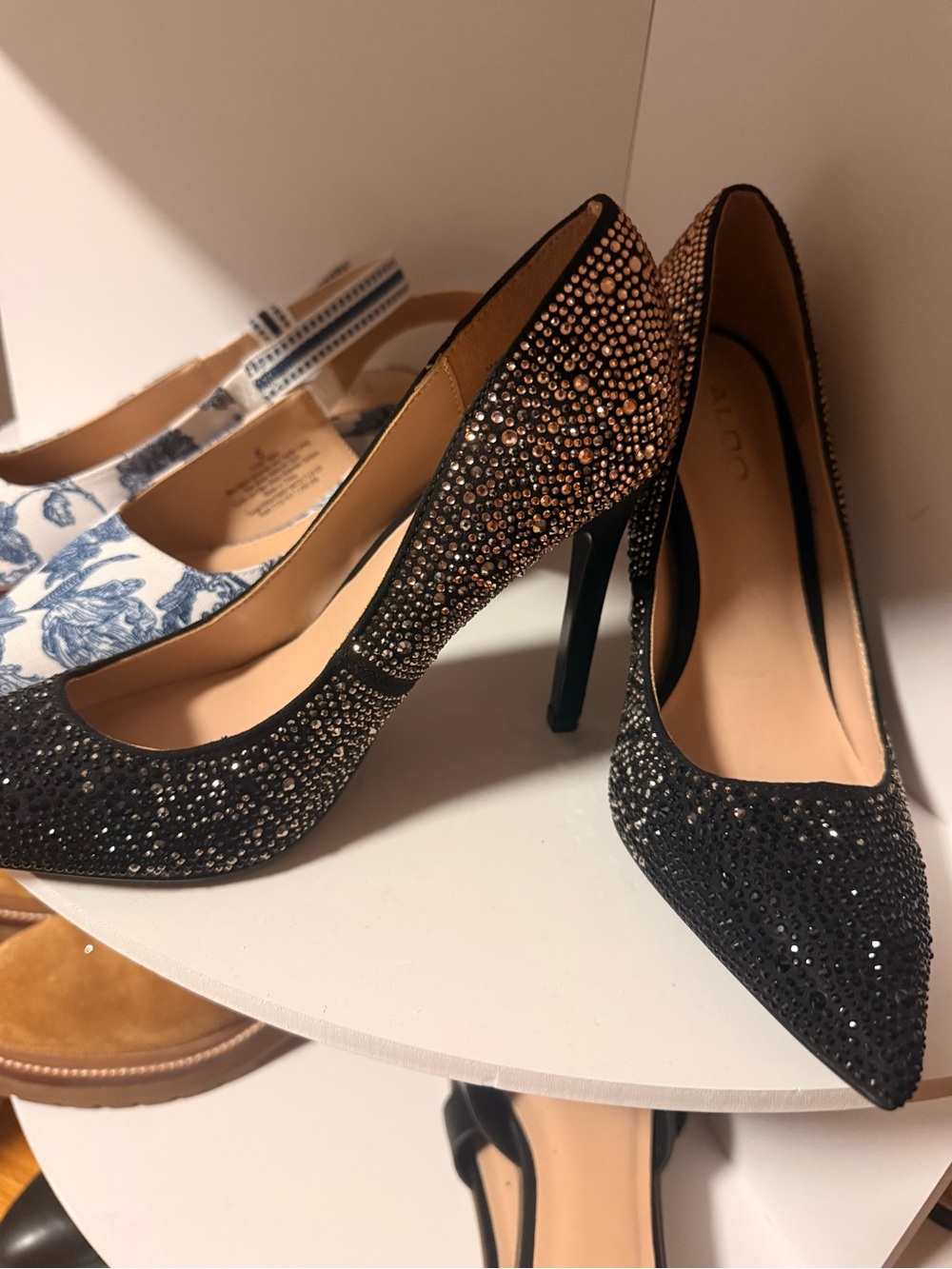 ALDO Black and gold Crystal Pointed Toe Pumps - Picture 2 of 2